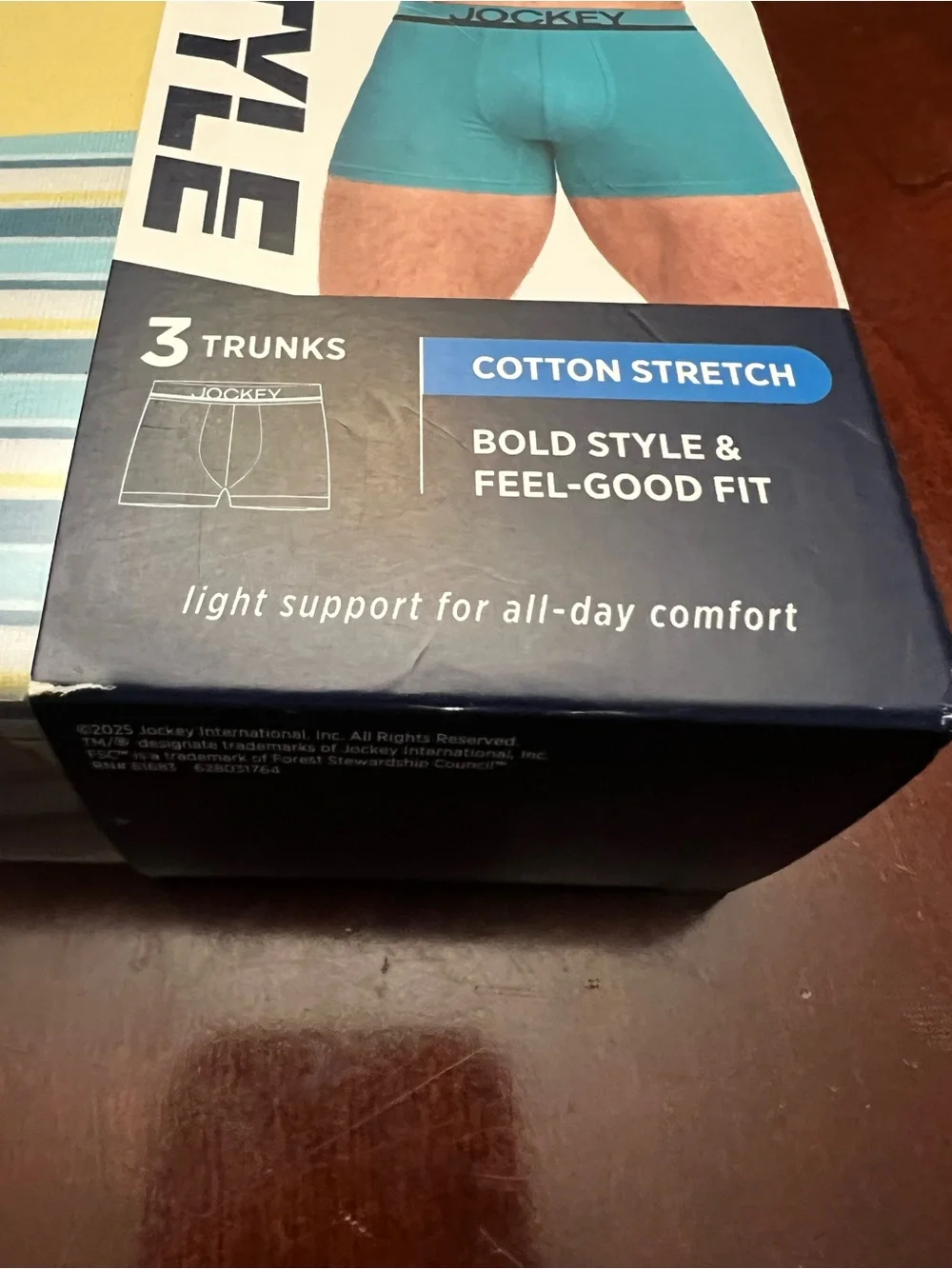 Jockey Cotton Stretch 3-Pack Boxer Briefs — Teal, Yellow, Blue/White Striped